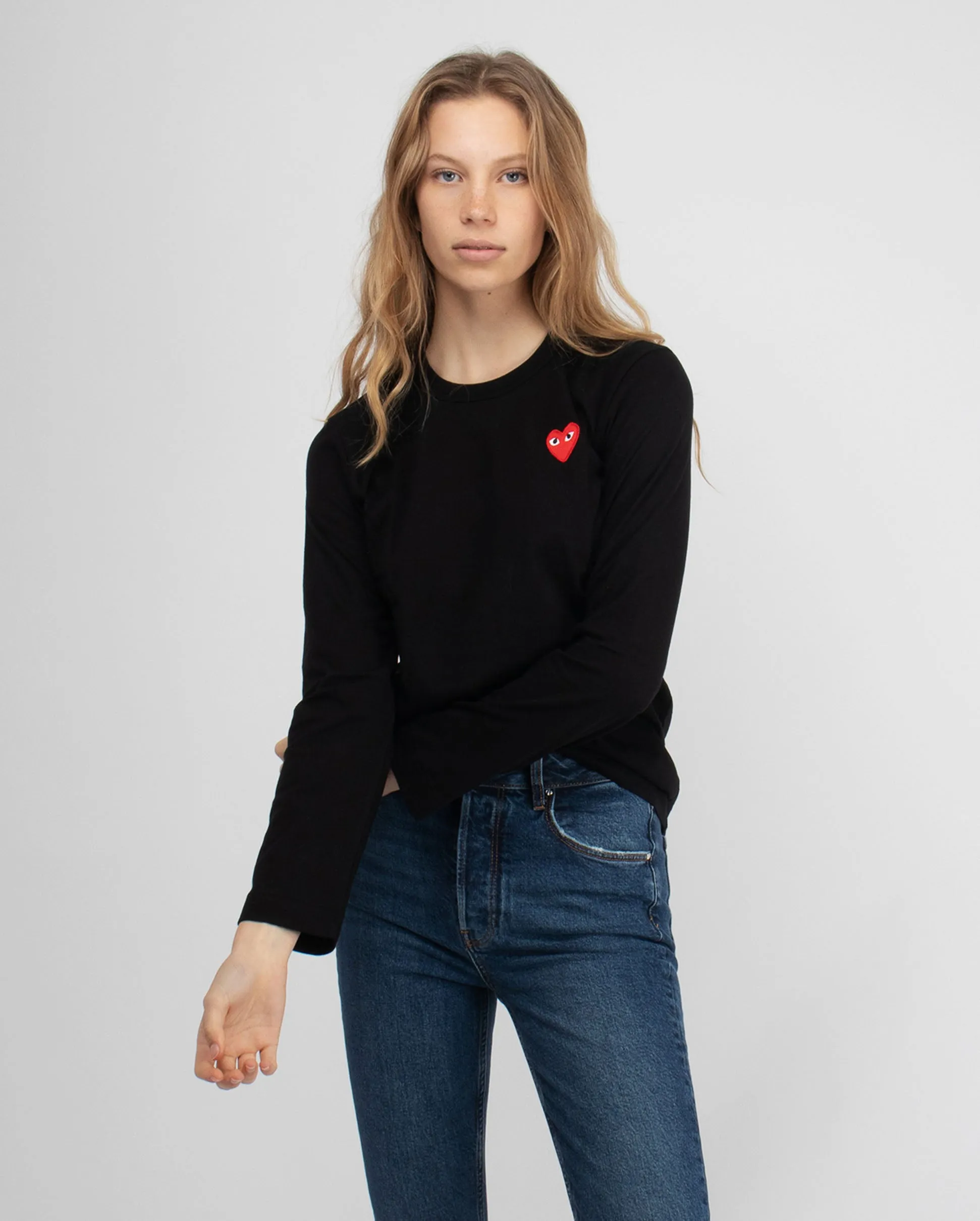 T117 RED HEART L/S T-SHIRT / BLACK