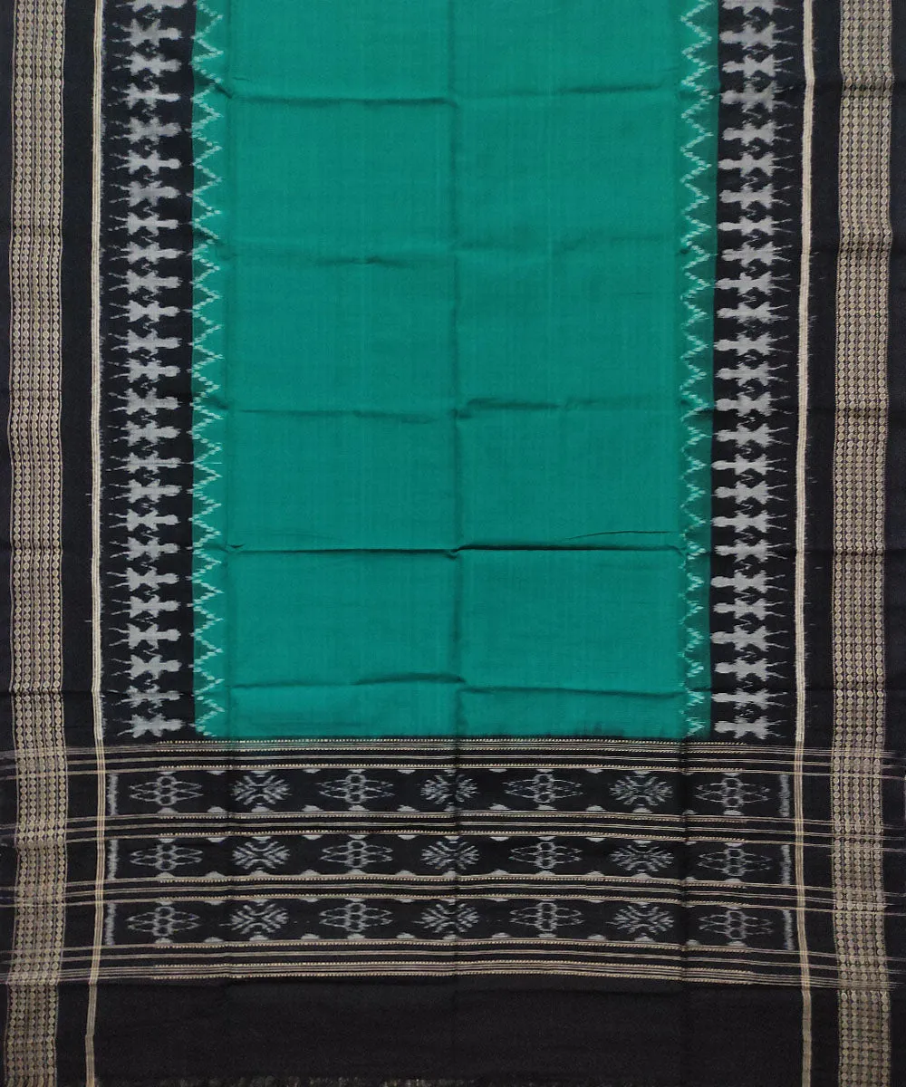 Teal green black handwoven cotton sambalpuri dupatta