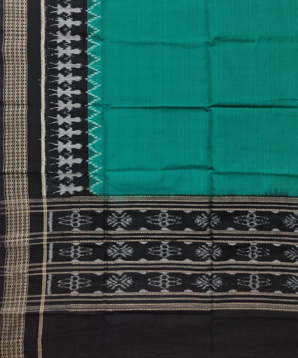 Teal green black handwoven cotton sambalpuri dupatta