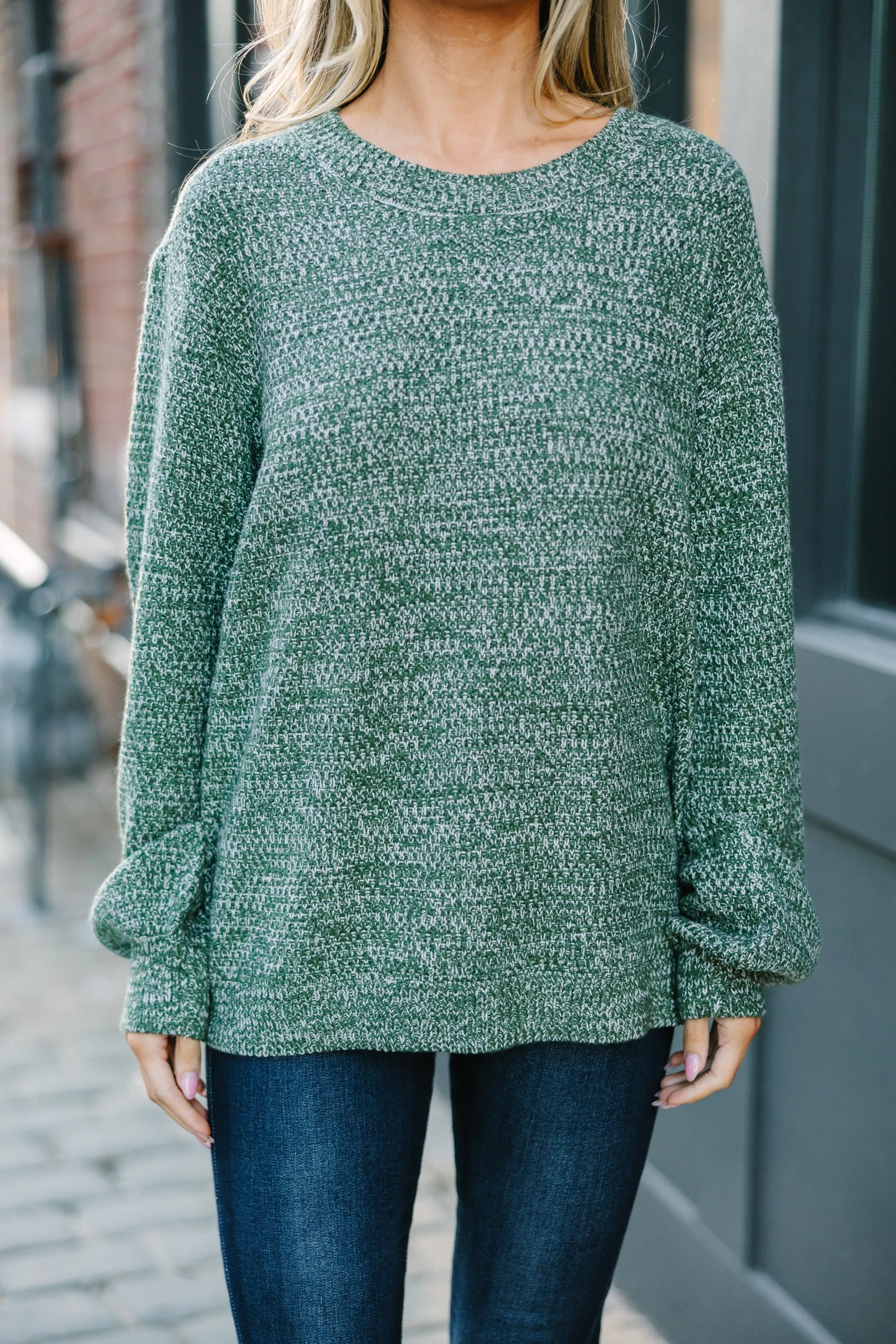 The Slouchy Olive Green Bubble Sleeve Sweater