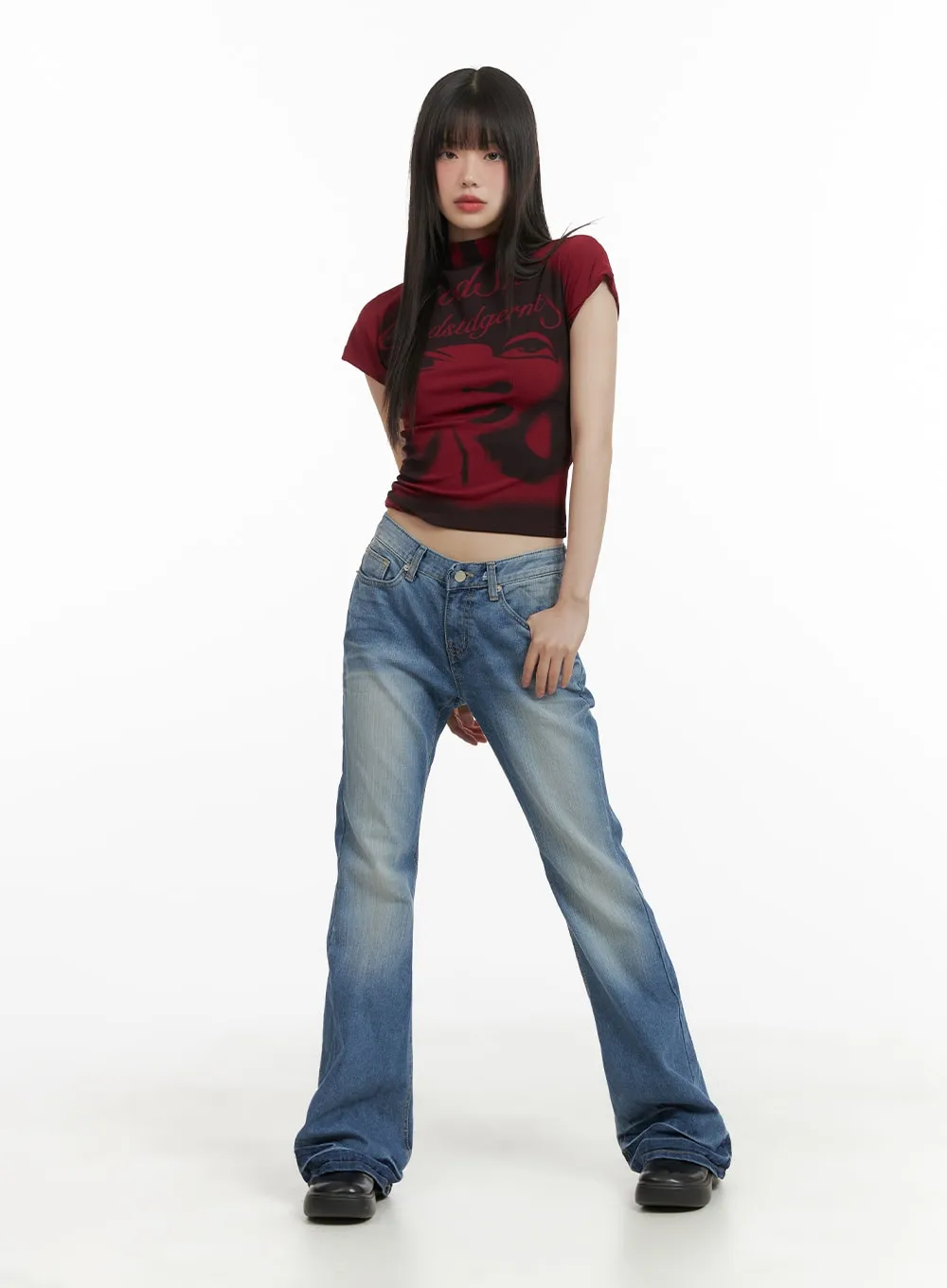 Washed Low Waist Bootcut Jeans CA412