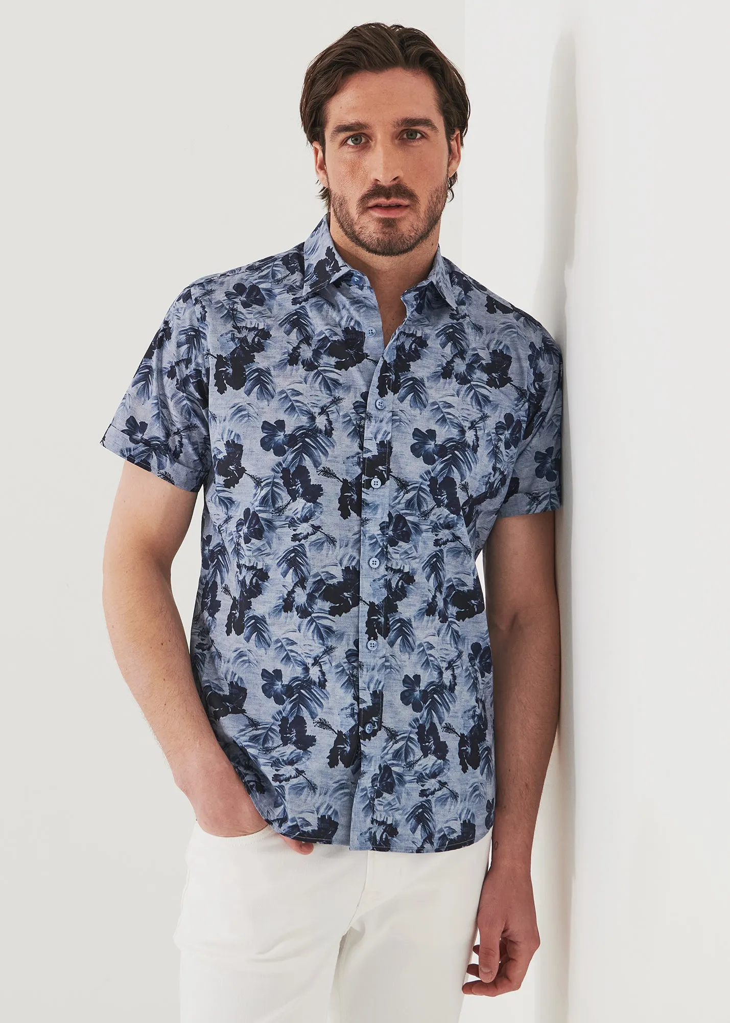 WATER COLOUR FLORAL PRINT CAMP COLLAR SHIRT