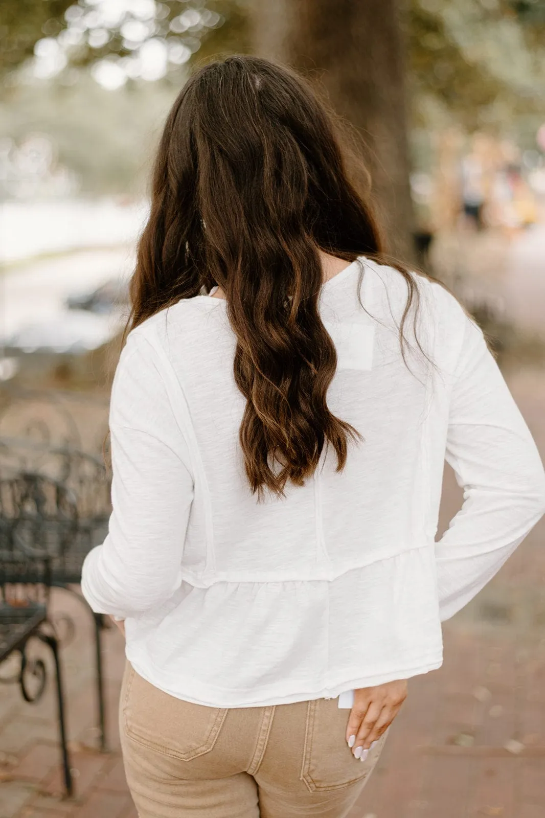 White Long Sleeve Babydoll Top